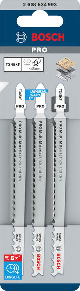 BOSCH Stichsägeblatt T 345 XF Progressor for Wood and Metal, 3er-Pack