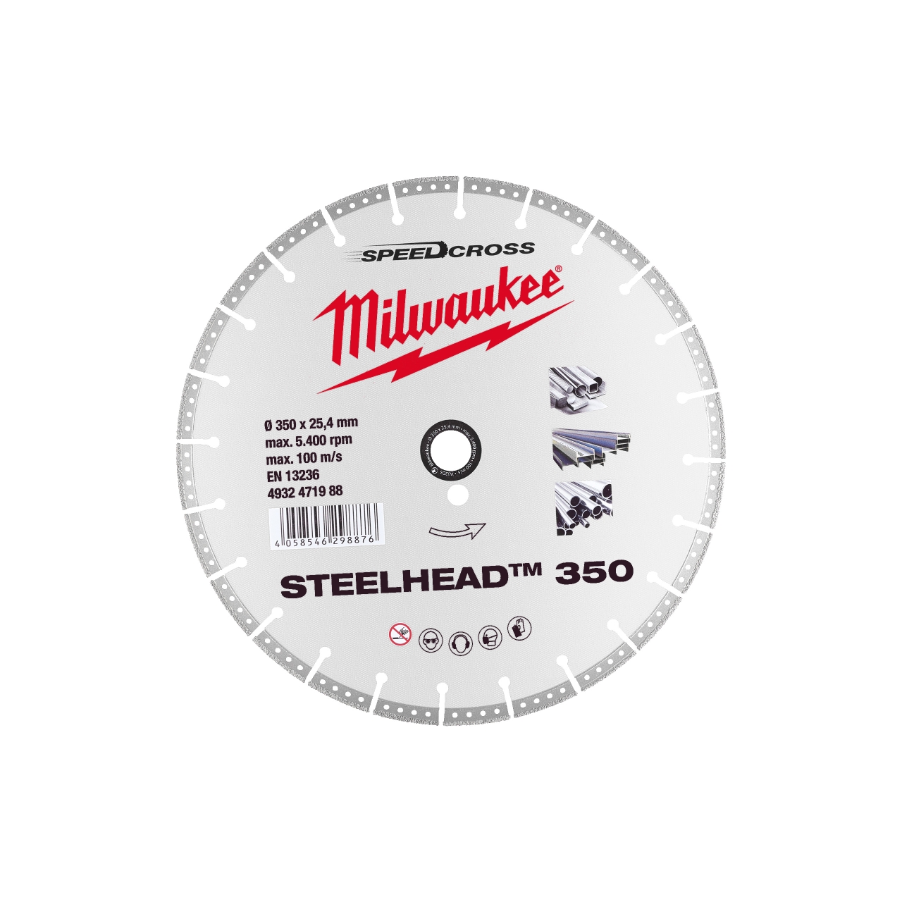 MILWAUKEE für Stahl, Edelstahl und Beton Diamanttrennscheibe DH STEELHEAD 350 mm