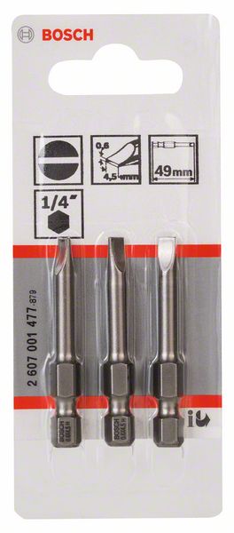 BOSCH Schrauberbit Extra-Hart S 0,6 x 4,5, 49 mm, 3er-Pack