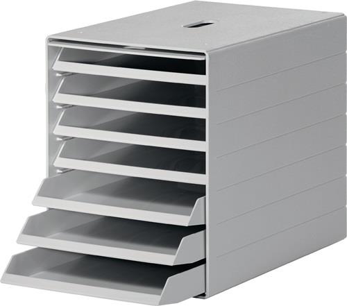 DURABLE Schubladenbox 7 Schubl.m.versenkbarer Frontklappe grau H322xB250xT365mm DURABLE