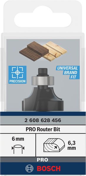 BOSCH Abrundfräser 6 mm, R1 6,3 mm, D 25,4, L 13,1 mm, G 54 mm