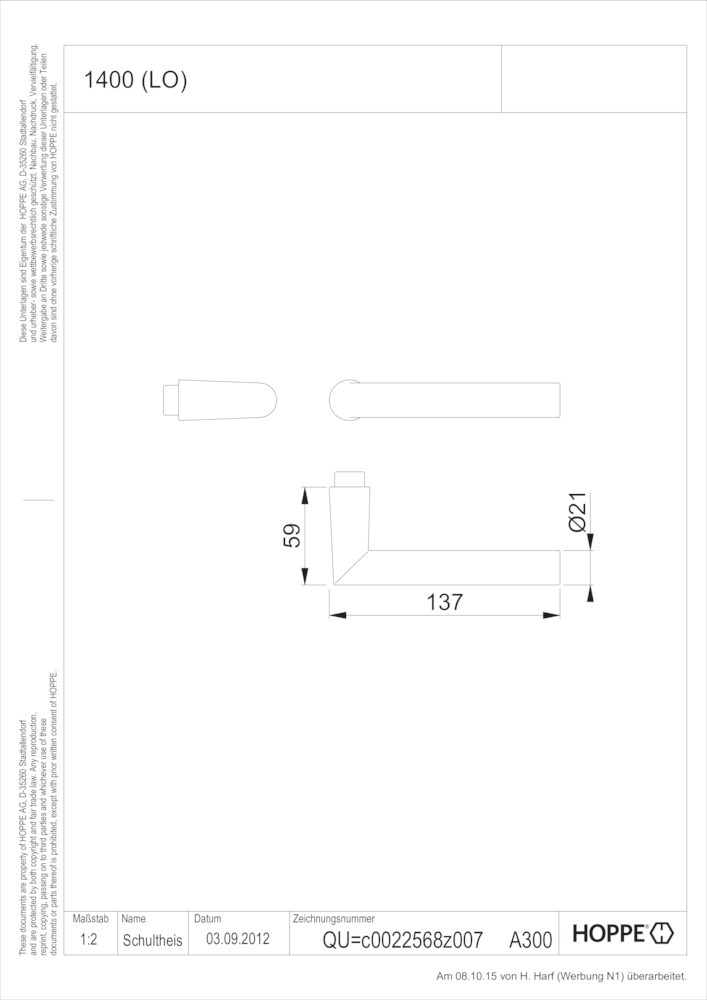 HOPPE® Drückerlochteil Amsterdam 1400, Aluminium, 11592285