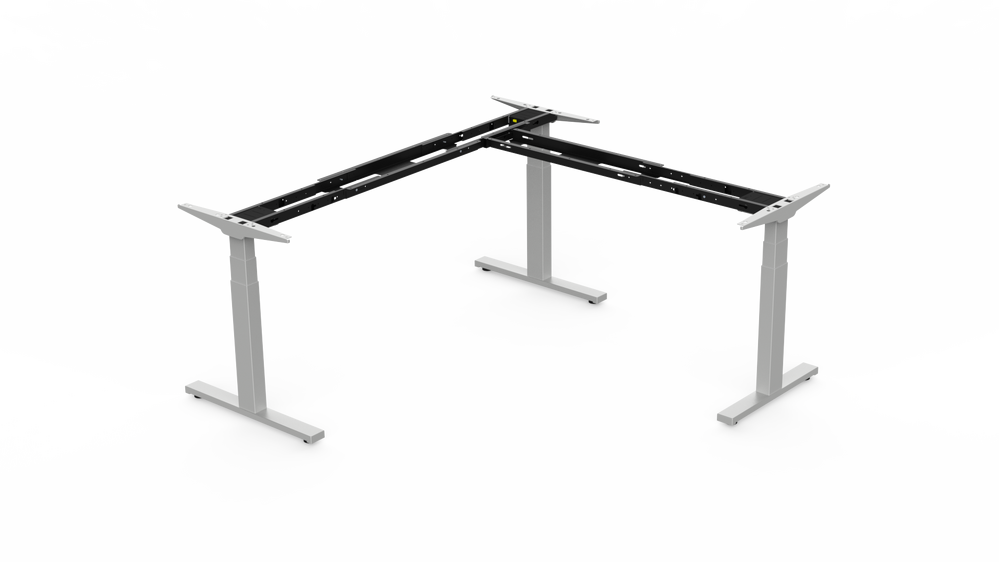 Veyhl Tischgestell Evotec 3D eckig, 3-Bein mit Display/Memory, 650 mm Hub, RAL 9006 weißaluminium