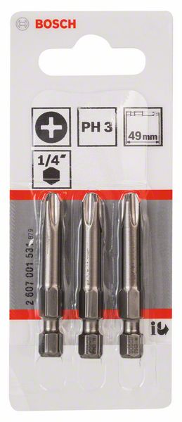 BOSCH Schrauberbit Extra-Hart PH 3, 49 mm, 3er-Pack