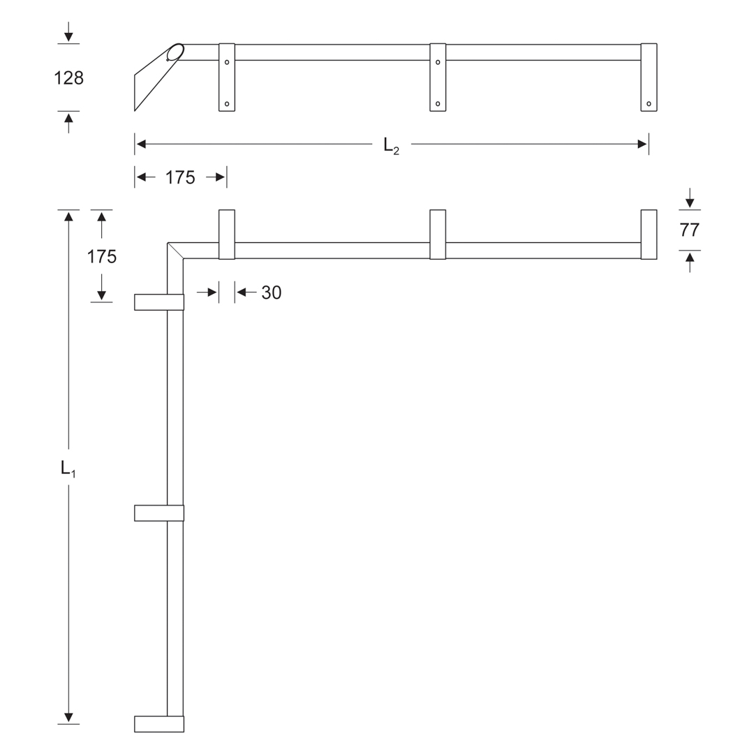 KWS Handlauf-Kombination, 90° 975x975+Stütze mittig Anthrazitgrau