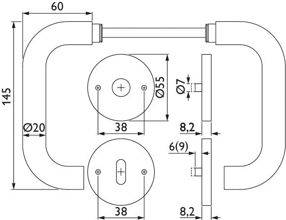 HERMAT Drückergarnitur mit Rosetten BASIC 01 1801/2073.M, Klasse 4, Edelstahl