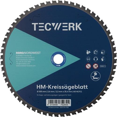 TECWERK Tisch-/Kappkreissägeblatt AD 305mm Z.60 HLTCG Bohr.25,4mm Schnitt-B.2.6mm