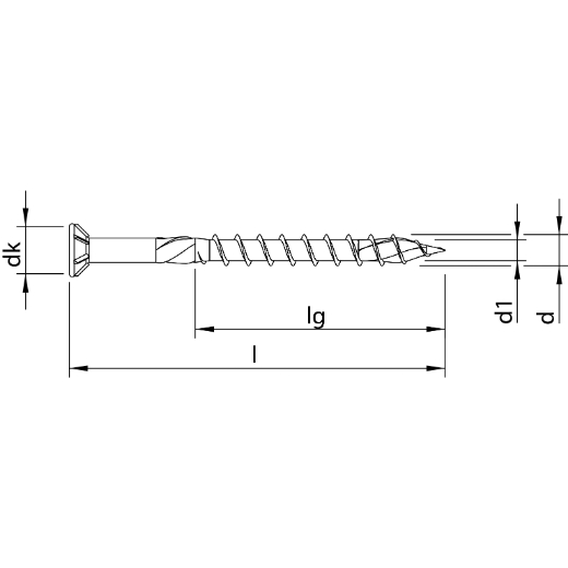 HECO TOPIX-plus A2 5,0 x 60, Terrassenbelagschraube, Senkkopf mit Fräsrippen, Drive, Teilgewinde, blank, gleitbeschichtet