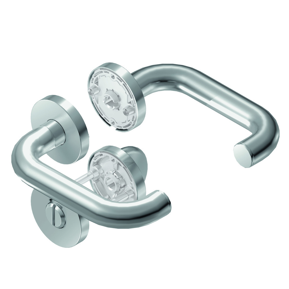 BKS Bad-Drückergarnitur RONDO H1.0/R1.0 mit Rosetten B-70700, Edelstahl BKS Bad-Drückergarnitur RONDO H1.0/R1.0 mit Rosetten B-70700, Edelstahl
