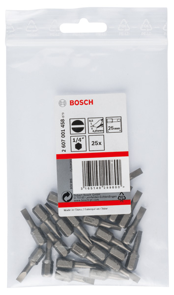 BOSCH Schrauberbit Extra-Hart S 0,5 x 4,0, 25 mm, 25er-Pack