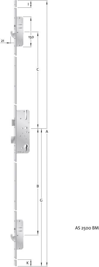 KFV Mehrfachverriegelung MFS AS2500SL-T0Q, U-Stulp, B041, Stahl, RR, Klasse 3