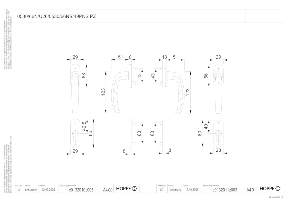 HOPPE® Fenstertürgriffgarnitur Atlanta 0530/66N/U26, Aluminium, 2309474