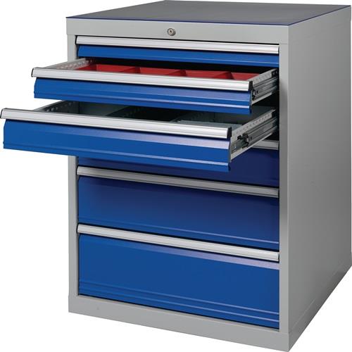 Schubladenschrank H1019xB705xT736mm lichtgrau/signalblau 6 Schubl.