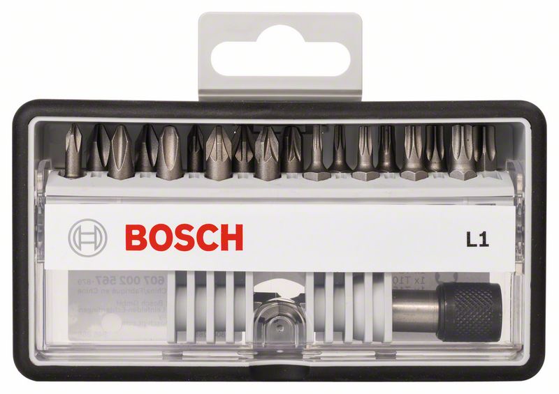 BOSCH Schrauberbit-Set Robust Line L Extra-Hart, 18+1-teilig, 25mm, PH, PZ, Torx