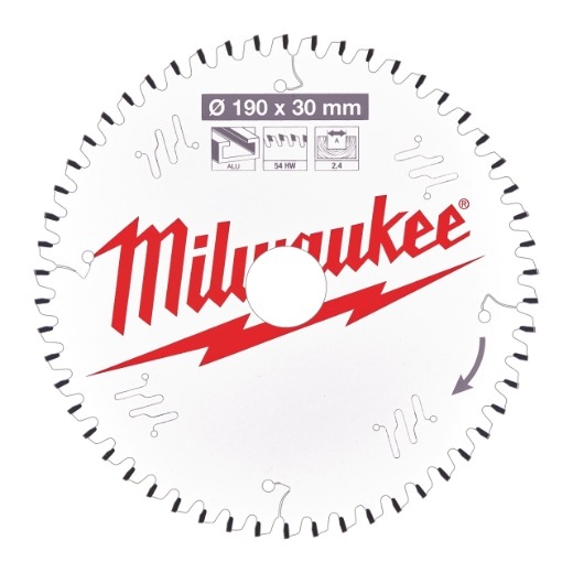 MILWAUKEE 190/30 mm Z54 Flachtrapezzahn negativ Kreissägeblatt Holz/Alu für Handkreissägen