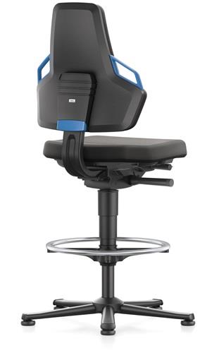 BIMOS Arbeitsdrehstuhl Nexxit Bodengleiter+Fußring Grifffarbe blau Supertec-Gewebe