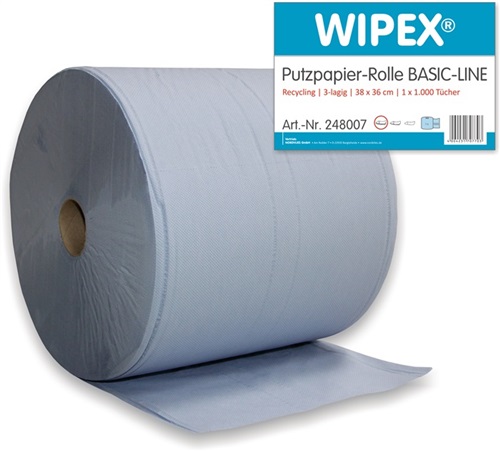 WIPEX Putztuch Basic-Line L360xB380ca.mm blau 3-lagig 1 Rolle/ VE WIPEX