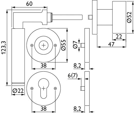 HERMAT FH Wechselgarnitur mit Rosetten BASIC 02 1831.FS/2073.MI/3127/KT, Edelstahl