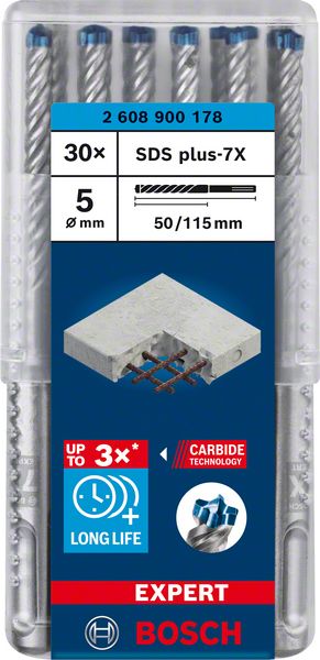 BOSCH EXPERT SDS plus-7X Hammerbohrer, 5 x 50 x 115 mm, 30-tlg.. Für Bohrhämmer