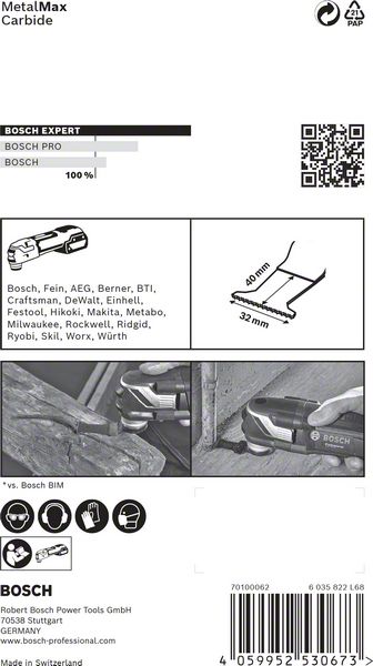 BOSCH EXPERT MetalMax AIZ 32 AIT Blatt für Multifunktionswerkzeuge, 40 x 32 mm, 5 Stück. Für oszillierende Multifunktionswerkzeuge