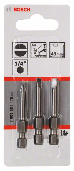 BOSCH Schrauberbit Extra-Hart S 0,5 x 4,0, 49 mm, 3er-Pack