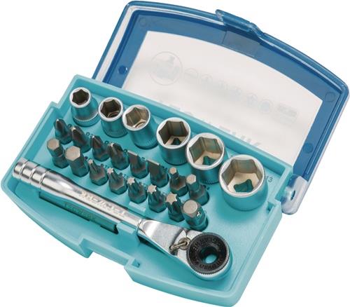 TECWERK Bit-/Steckschlüsselset 24-tlg.Schlitz/PH/PZD/T/Knarre/6 Nüsse TECWERK