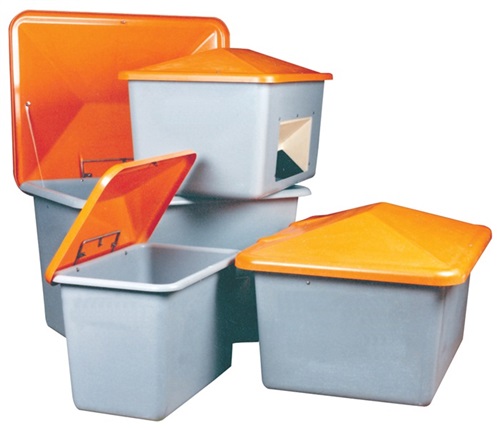 CEMO Streugutbehälter L2130xB1520xH1240mm 2200l GFK grau/orange m.Entnahmeöffnung