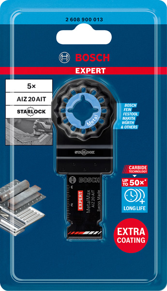 BOSCH EXPERT MetalMax AIZ 20 AIT Blatt für Multifunktionswerkzeuge, 40 x 20 mm, 5 Stück. Für oszillierende Multifunktionswerkzeuge
