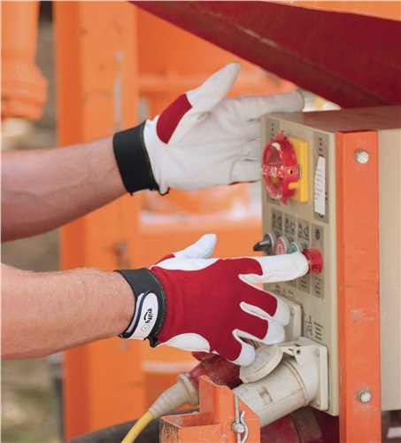 Leipold + Döhle Handschuhe Griffy Gr.8 rot/naturfarben Ziegennappaleder/Interlock auf SB-Karte