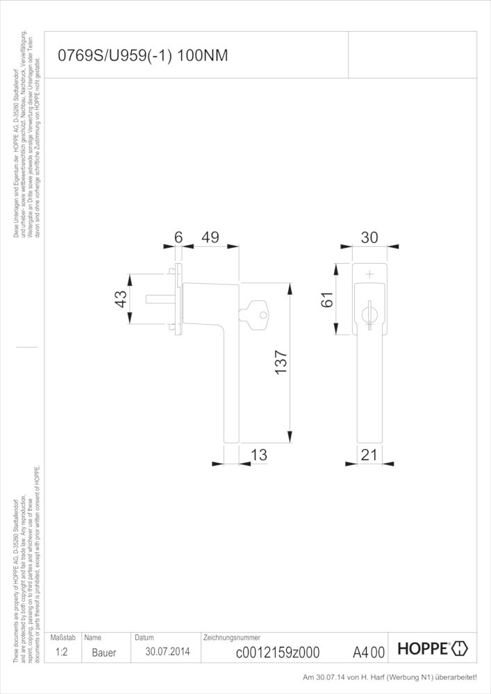 HOPPE® Fenstergriff absperrbar Austin 0769S/U959 100NM, mit Schrauben, Aluminium, 3970213