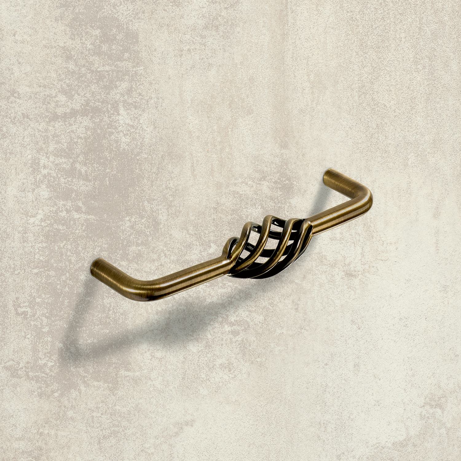 HETTICH Griff Malaca, •–• 128, L 136 mm, H 40 mm, ø 12 mm, Messing Optik antik, 9070945 HETTICH Griff Malaca, •–• 128, L 136 mm, H 40 mm, ø 12 mm, Messing Optik antik, 9070945