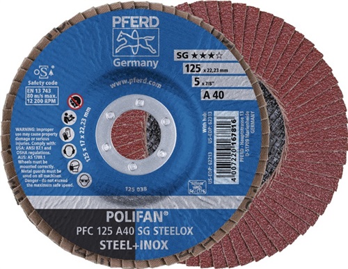 PFERD Fächerscheibe POLIFAN A SG STEELOX D.125mm K.40 kon.INOX NK PFERD