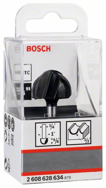 BOSCH Hohlkehlfräser 1/4", R1 12,7 mm, D 25,4 mm, L 15,6 mm, G 49 mm