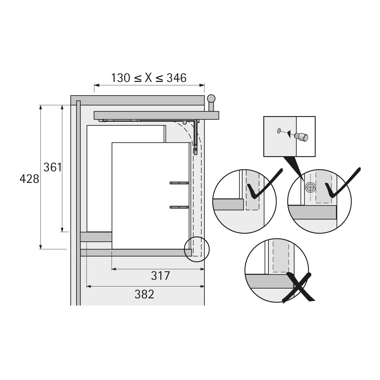 HETTICH Einschwenk-Beschlag Lift Up, Klappendicke 15 / 16mm, 45025