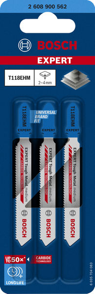 BOSCH EXPERT ‘Stainless Steel’ T 118 EHM Stichsägeblatt, 3 Stück. Für Stichsägen