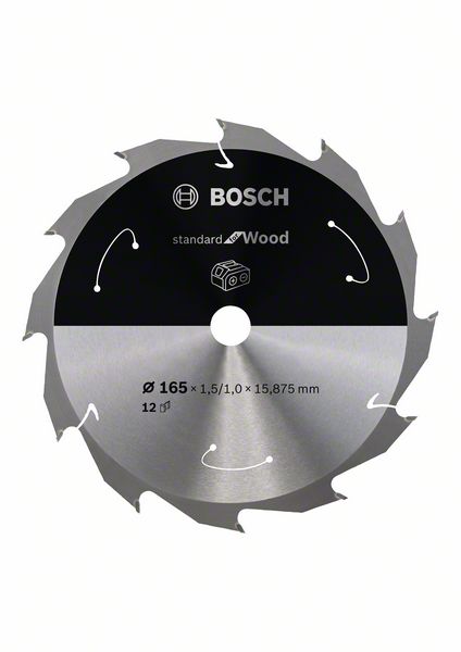 BOSCH Akku-Kreissägeblatt Standard for Wood, 165 x 1,5/1 x 15,875, 12 Zähne