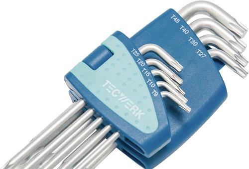 Winkelschraubendrehersatz 9-tlg.T9-T45 m.Kugelk.Ku.-Halter TECWERK