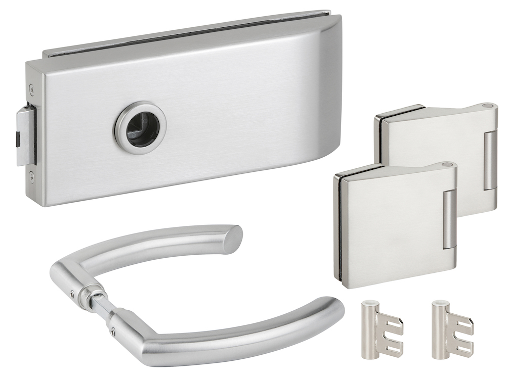 HERMAT Ganzglastürschloss-Set BARI 6141/6325/1804/SZ, Edelstahl