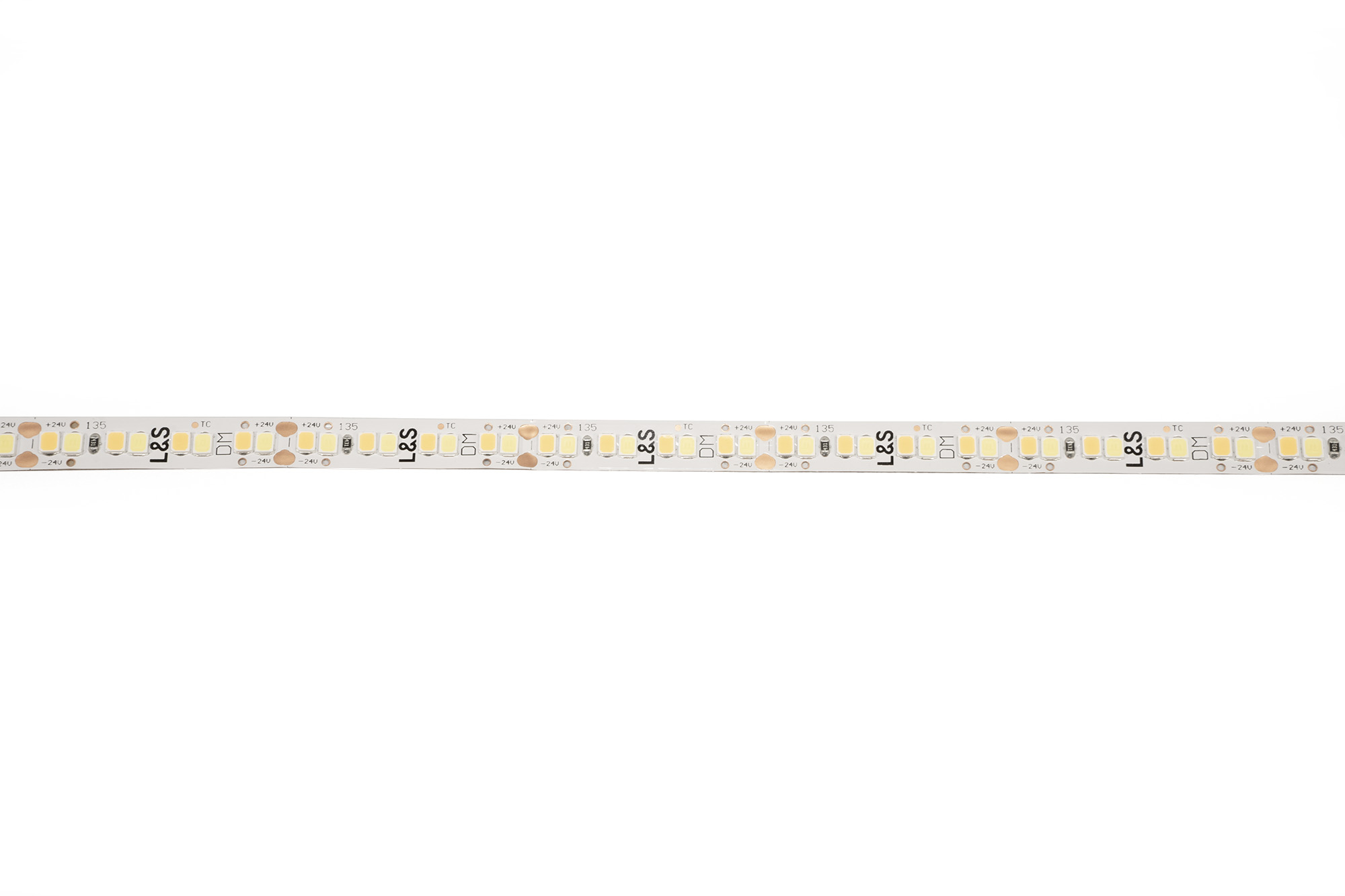 L&S LED-Band HE 112+112LEDs/m (2835), 2700-6500K, 4+4LEDs/35,7mm, 24DC, 4W/m, 8mmx321mm, mit 1x Anschlussltg. 200mm, white PCB, IP20,