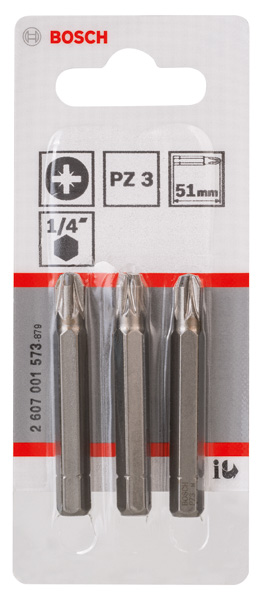 BOSCH Schrauberbit Extra-Hart PZ 3, 51 mm, 3er-Pack