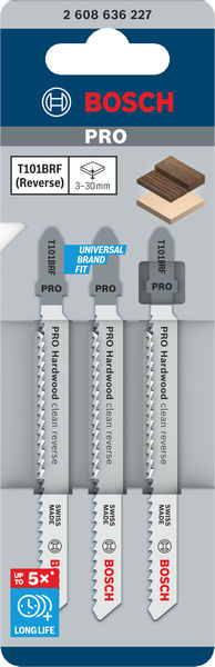 BOSCH Stichsägeblatt T 101 BRF Clean for Hard Wood, 3er-Pack