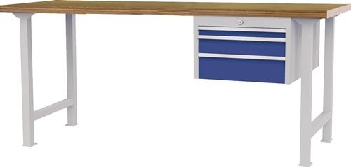 Nordwest Werkbank B2000xT750xH790-1140mm Buche-Multiplex lichtgrau/signalblau 3Schubl.