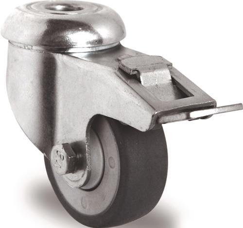 TECWERK Lenkrolle m.Festst.D.50mm Trgf.50kg m.Rückenloch 11mm Kugell.Gum.grau TECWERK