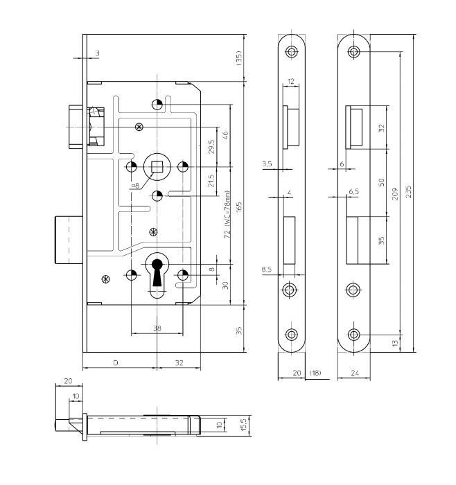 KFV Einsteckschloss WES 113-1/2, Klasse 3, Stahl 3306686 KFV Einsteckschloss WES 113-1/2, Klasse 3, Stahl 3306686
