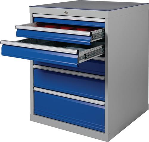 Schubladenschrank H1019xB705xT736mm lichtgrau/signalblau 6 Schubl.