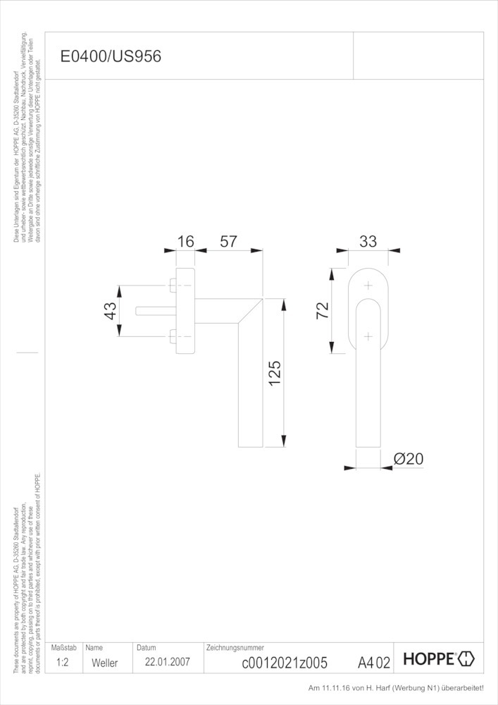 HOPPE® Fenstergriff Amsterdam E0400/US956, VarioFit, mit Schrauben, Edelstahl, 12034034