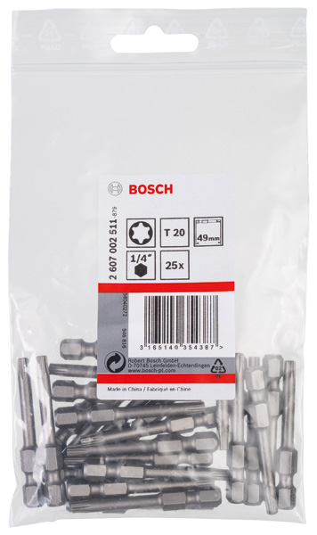 BOSCH Schrauberbit Extra-Hart T20, 49 mm, 25er-Pack