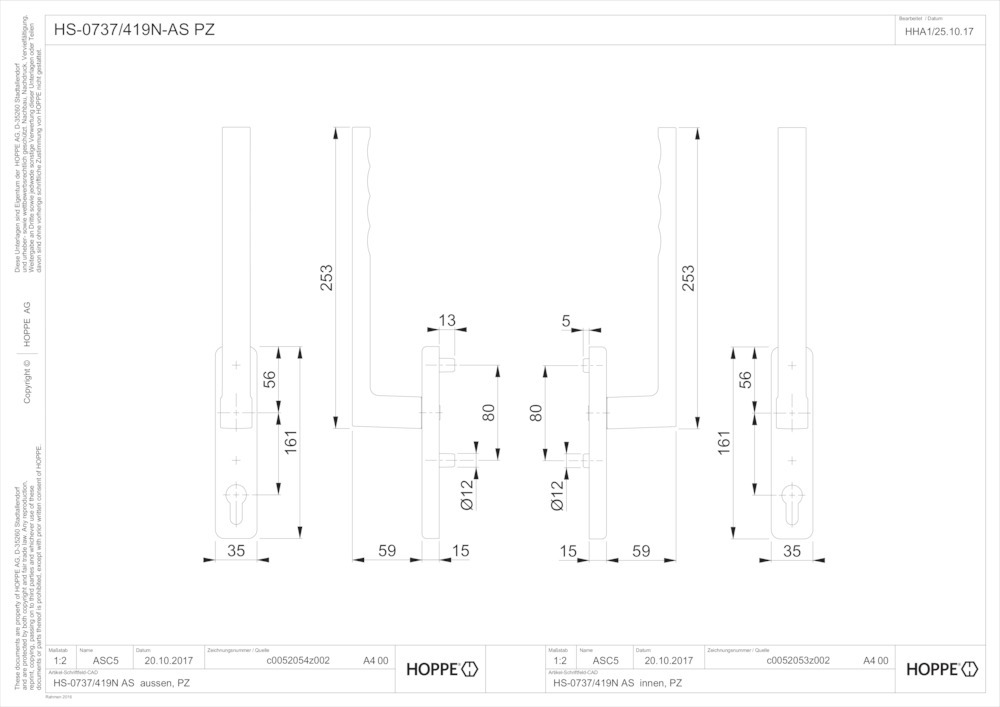 HOPPE® Handhebelgarnitur Toulon HS-0737/419N-AS, Aluminium, 11600238