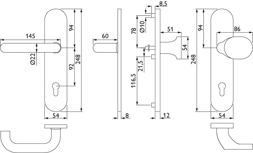 HERMAT Schutz-Wechselgarnitur mit Langschild BASIC 01 1801.Ø22/2089.SH/3128, Edelstahl