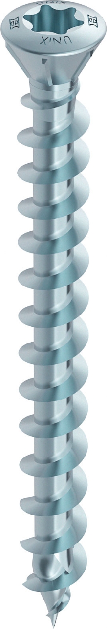 HECO UNIX-top, Dielenschraube, Linsensenkkopf mit Fräsrippen, T-Drive, Vollgewinde, verzinkt blau, A2K, gleitbeschichtet HECO UNIX-top, Dielenschraube, Linsensenkkopf mit Fräsrippen, T-Drive, Vollgewinde, verzinkt blau, A2K, gleitbeschichtet